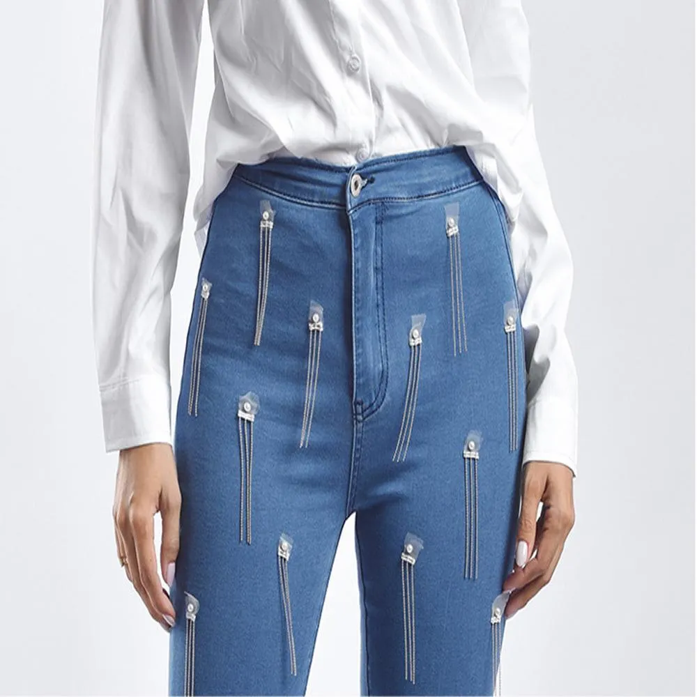 Sexy Stretch Split Fringe Skinny Denim Pants