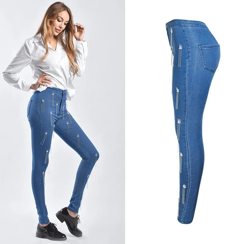 Sexy Stretch Split Fringe Skinny Denim Pants