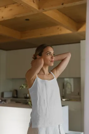 Short mineral grey linen nightie with straps - Mariane