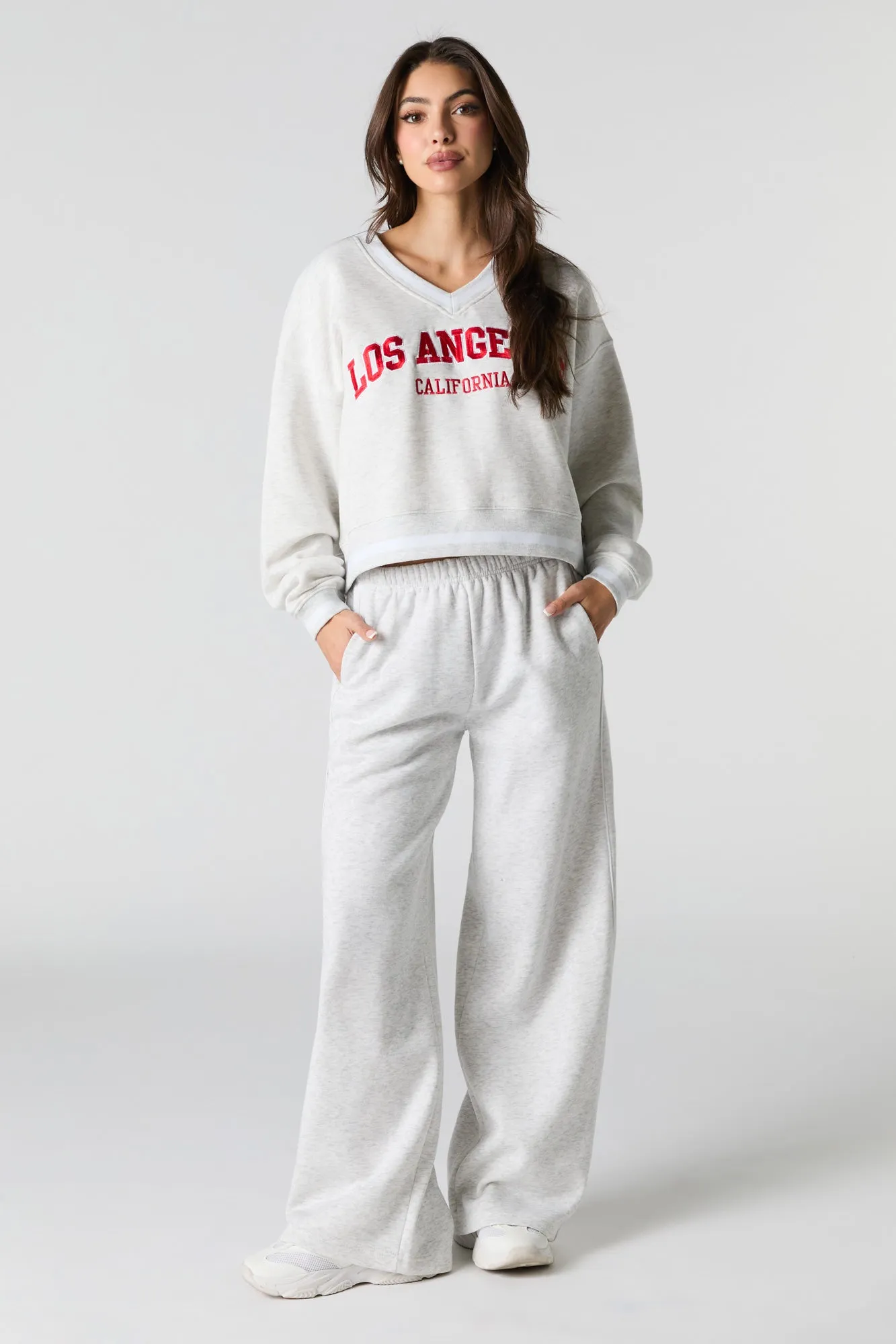 Side Piped Wide Leg Fleece Sweatpant