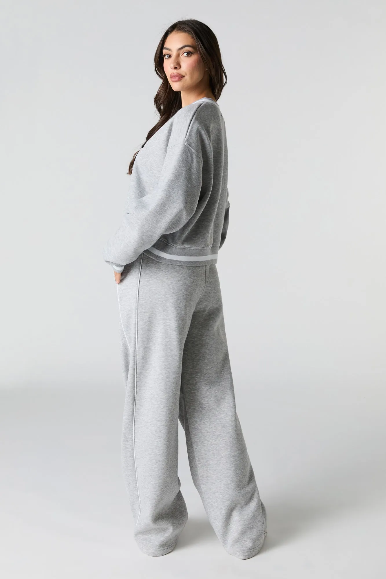 Side Piped Wide Leg Fleece Sweatpant