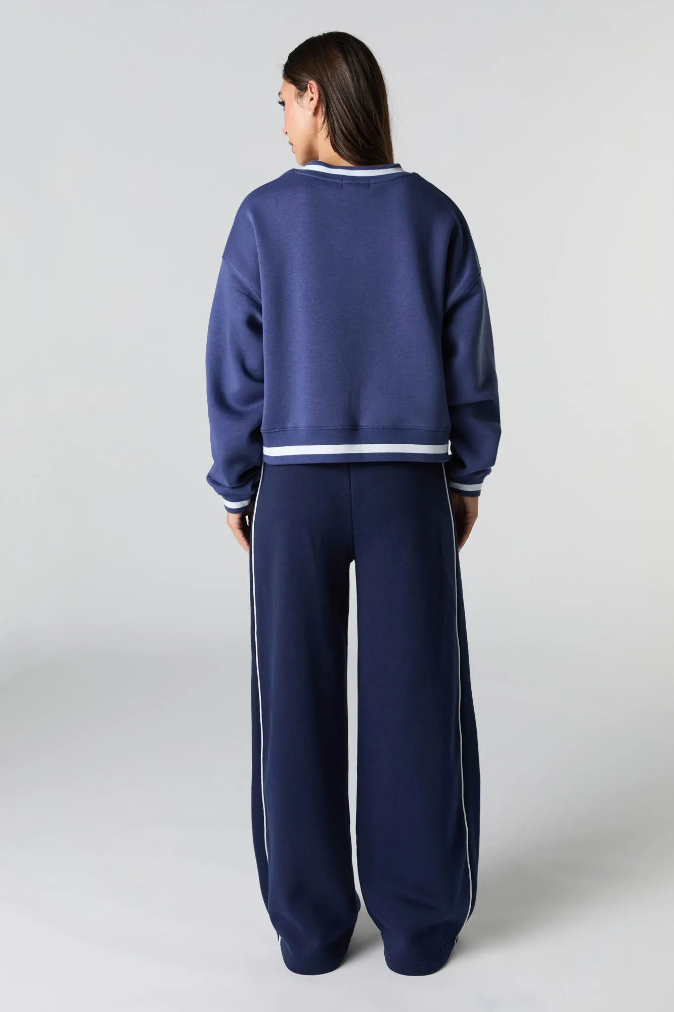 Side Piped Wide Leg Fleece Sweatpant