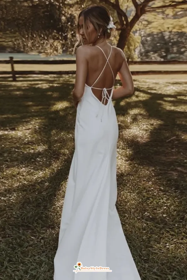 Simple Sexy Slit Fit and Flare Summer Wedding Dress