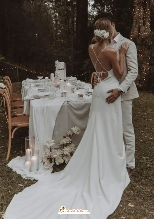 Simple Sexy Slit Fit and Flare Summer Wedding Dress