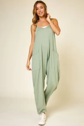 Sleeveless V Neck Jumpsuit with Pockets