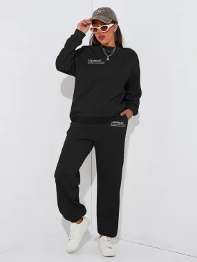 Slogan Graphic Drop Shoulder Thermal Lined Sweatshirt & Sweatpants FW22 FD