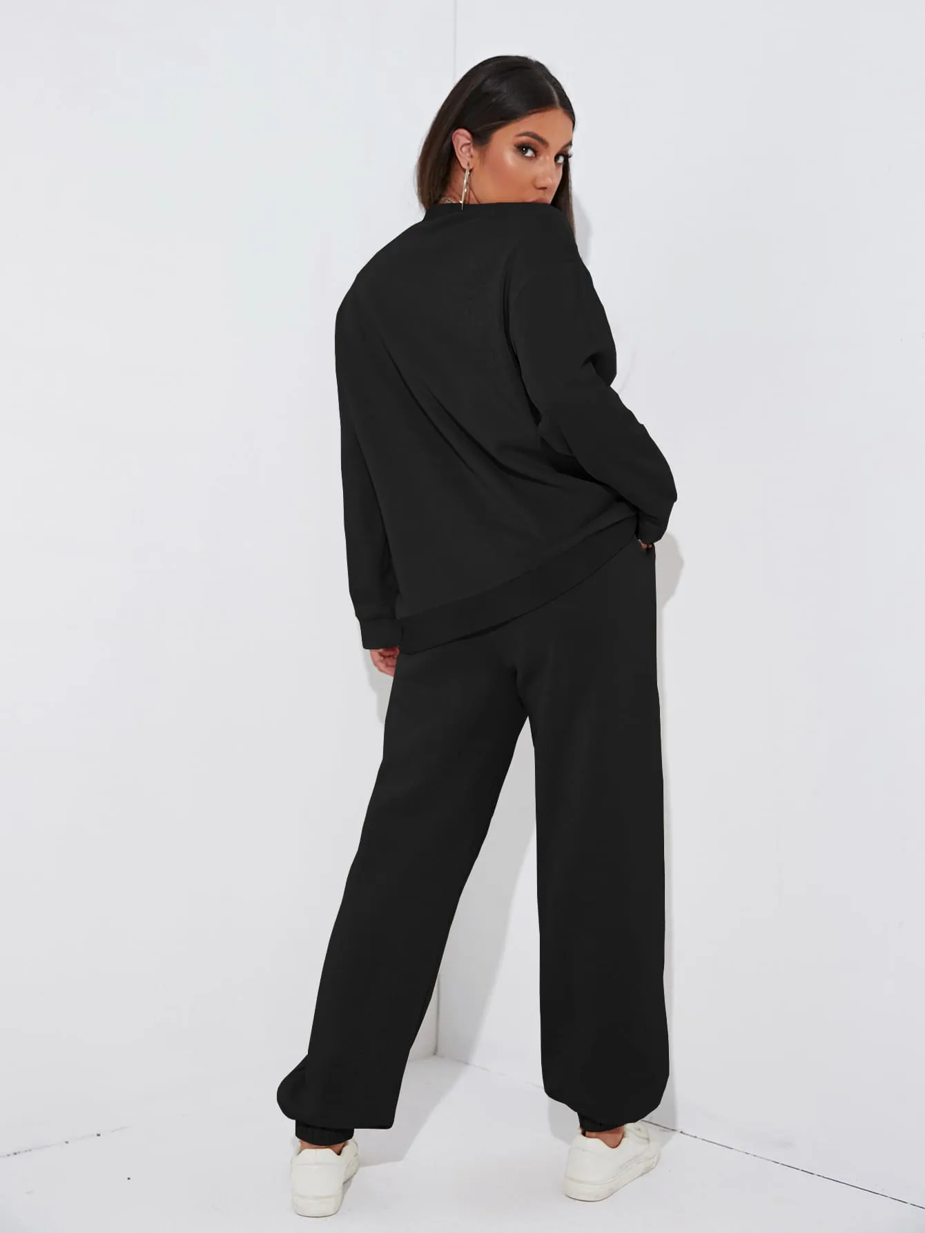 Slogan Graphic Drop Shoulder Thermal Lined Sweatshirt & Sweatpants FW22 FD