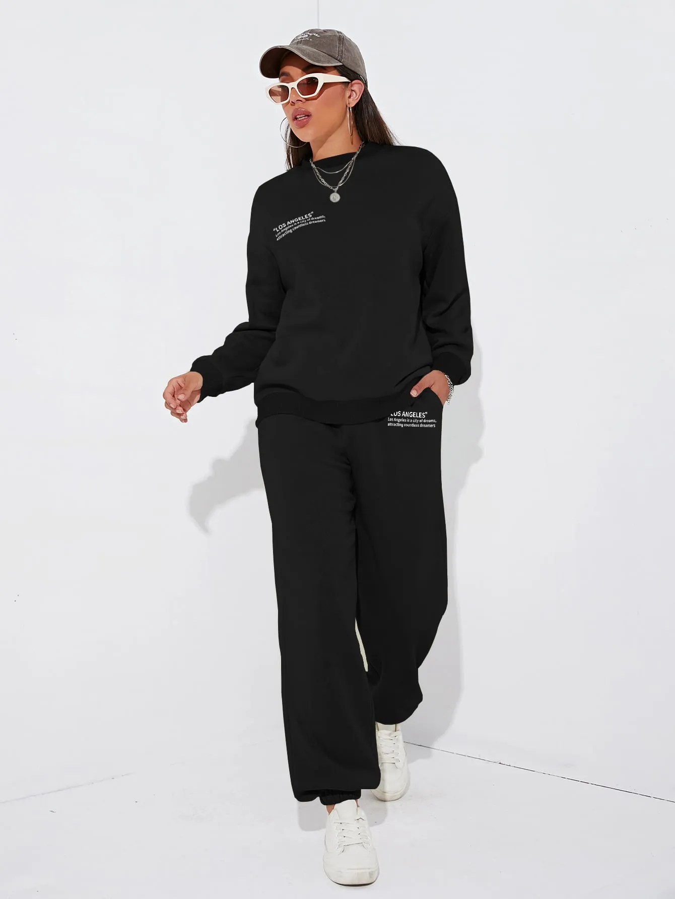 Slogan Graphic Drop Shoulder Thermal Lined Sweatshirt & Sweatpants FW22 FD