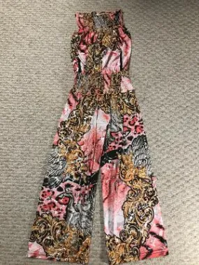 SMOCKED JUMPSUIT CORAL PAISELY