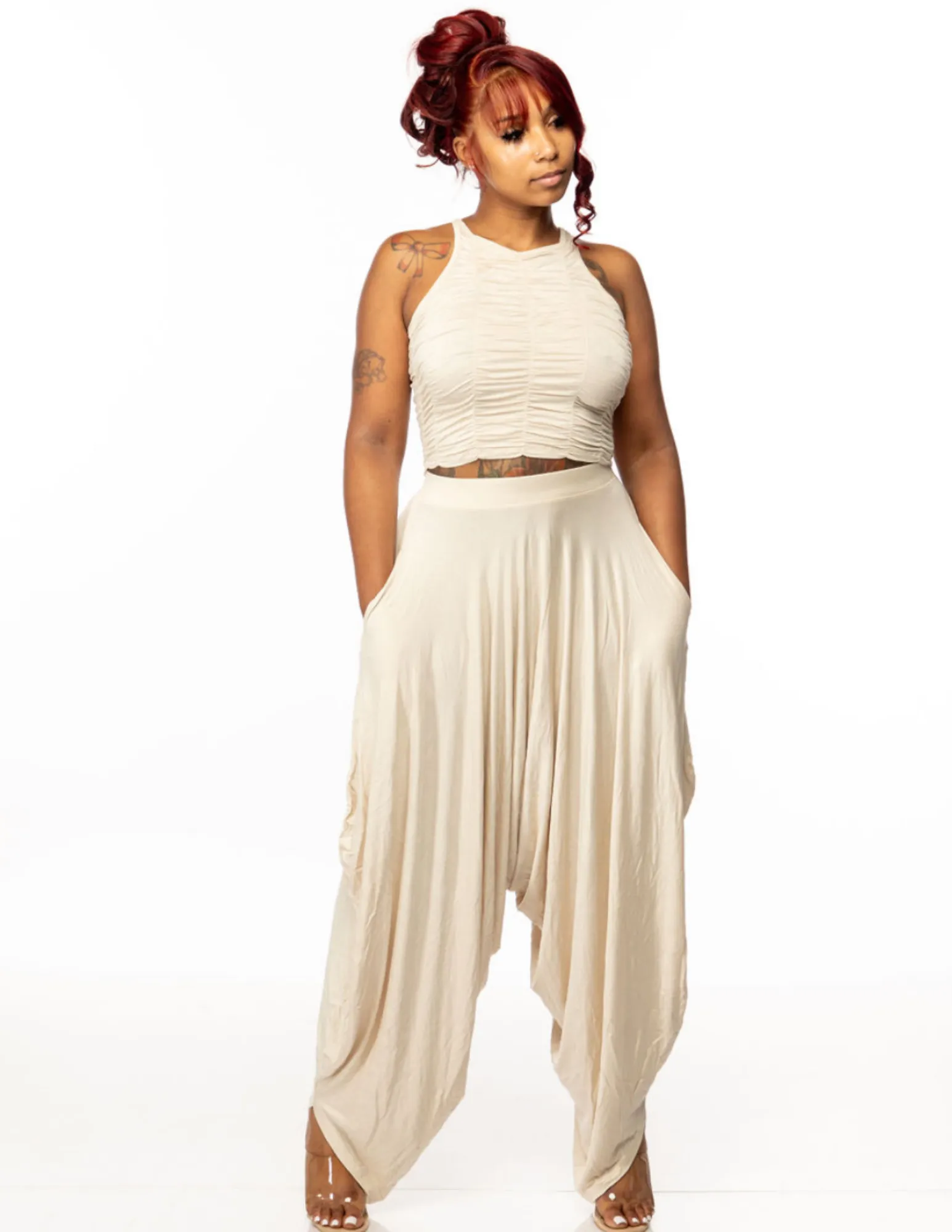 SNOB Sandy Harem Pants Set-Cream