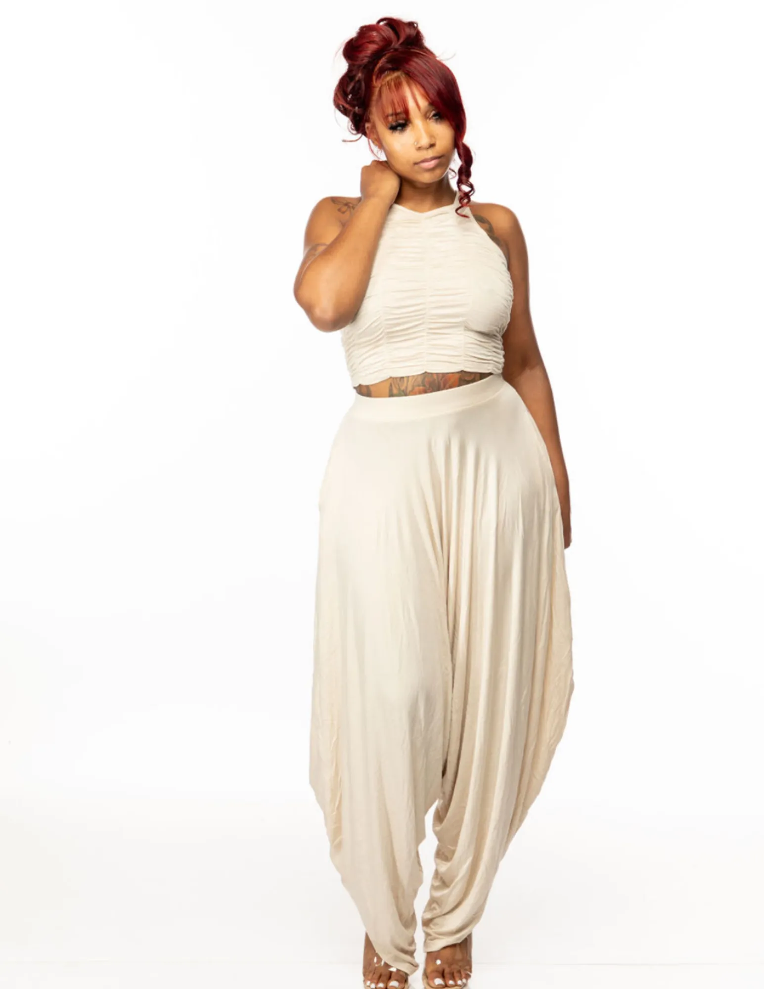 SNOB Sandy Harem Pants Set-Cream