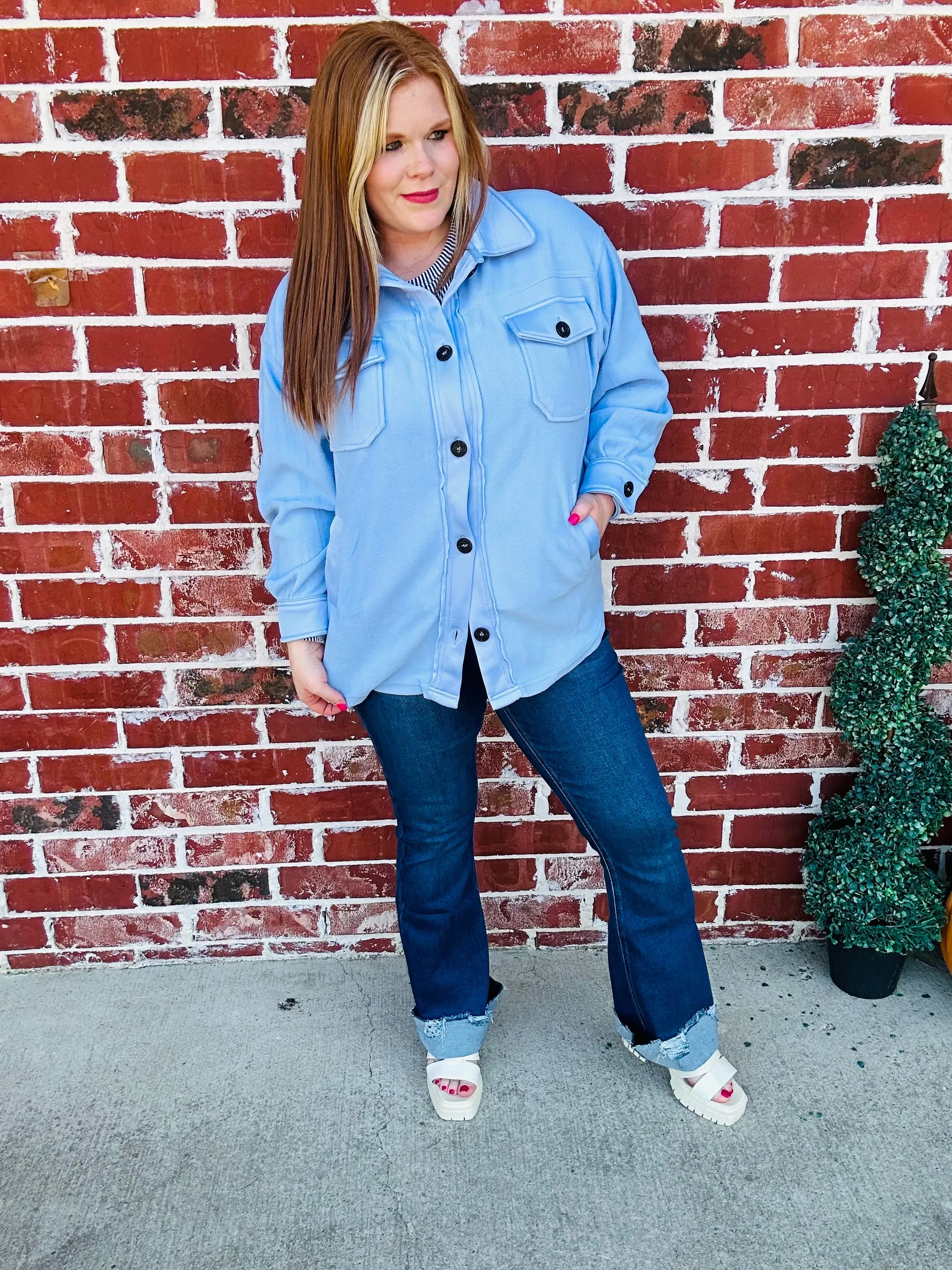 Spring Blue Fleece Shacket