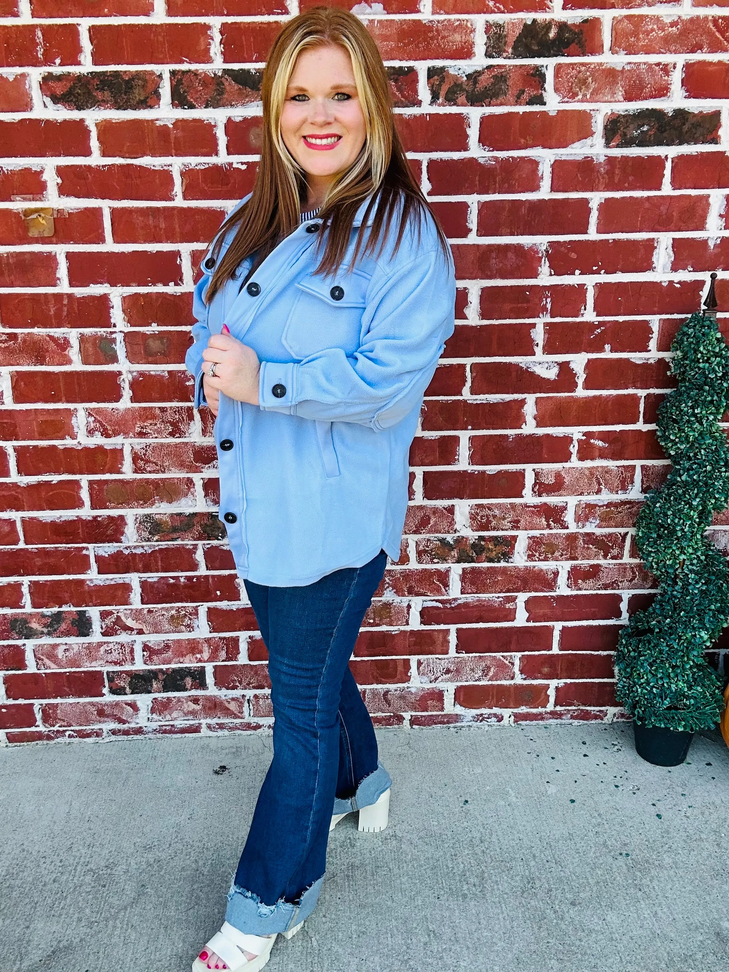 Spring Blue Fleece Shacket