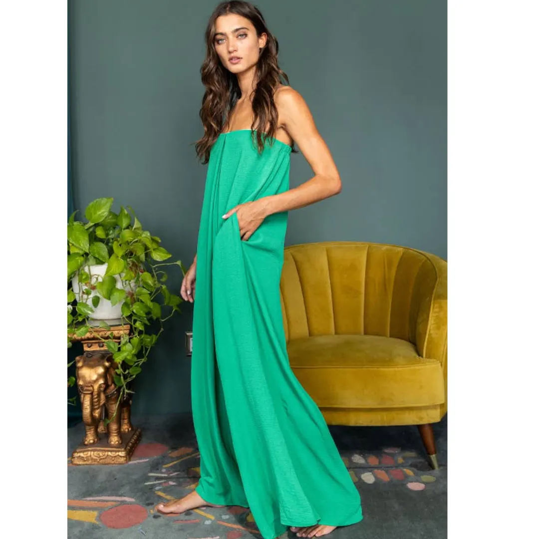 Strapless Flowy Jumpsuit - Green