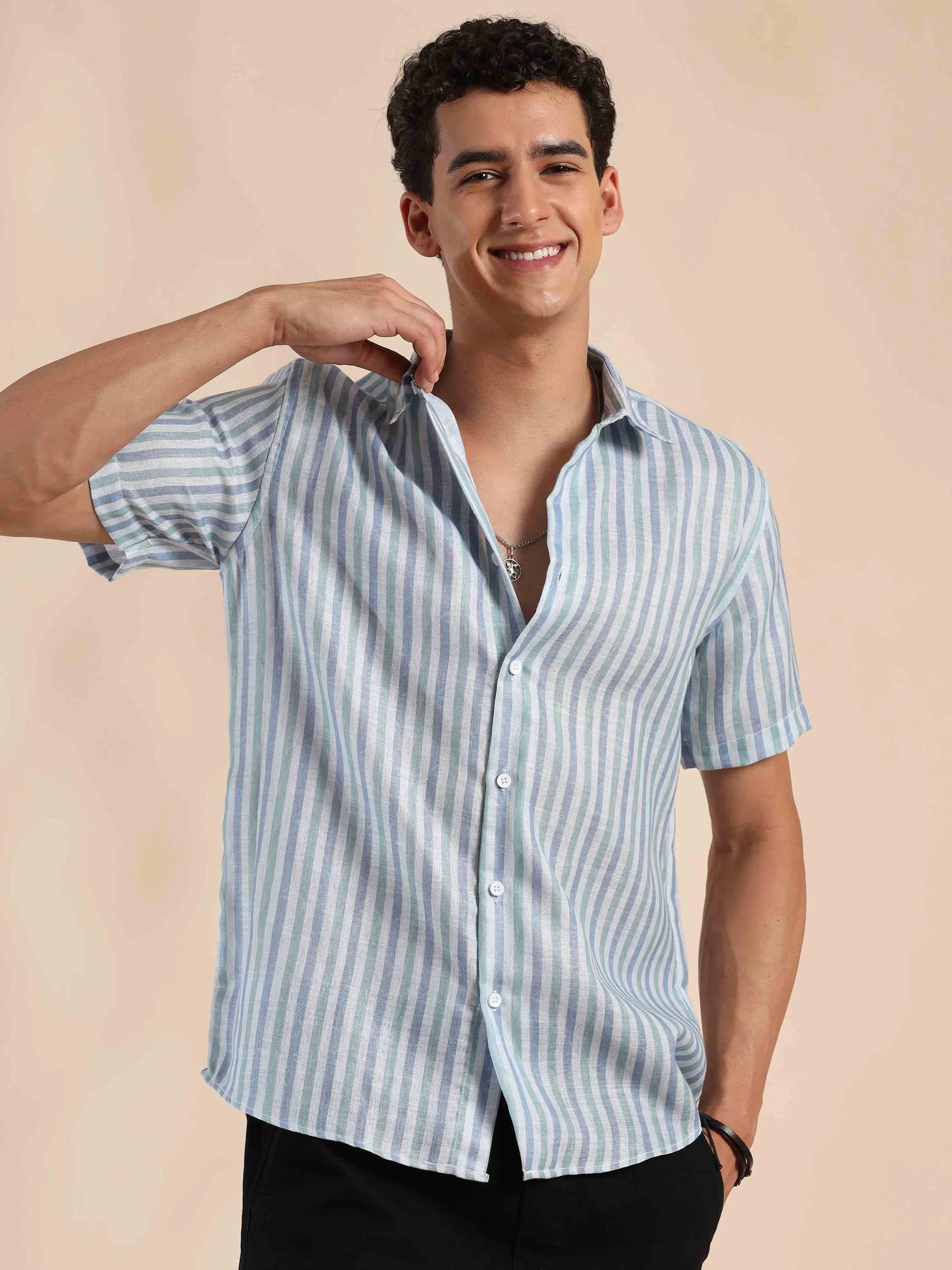 Summer Cascade Stripes Cotton Shirt