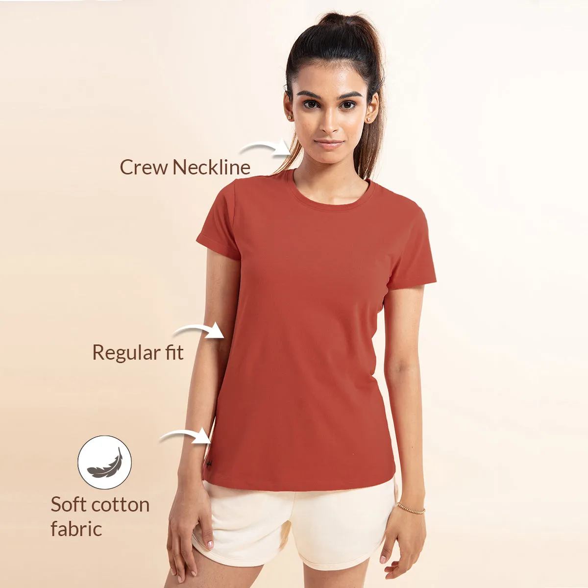 Super Comfy Cotton Stretch Classic Solid T-Shirt-NYLE216-Essential Stretch Cotton Tee In Relaxed Fit , Nykd All Day-NYLE216-Hot Sauce