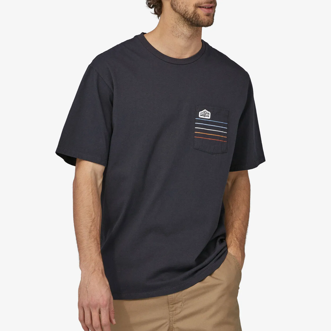 T-Shirt Patagonia Line Logo Ridge Stripe Organic Pocket - Nero