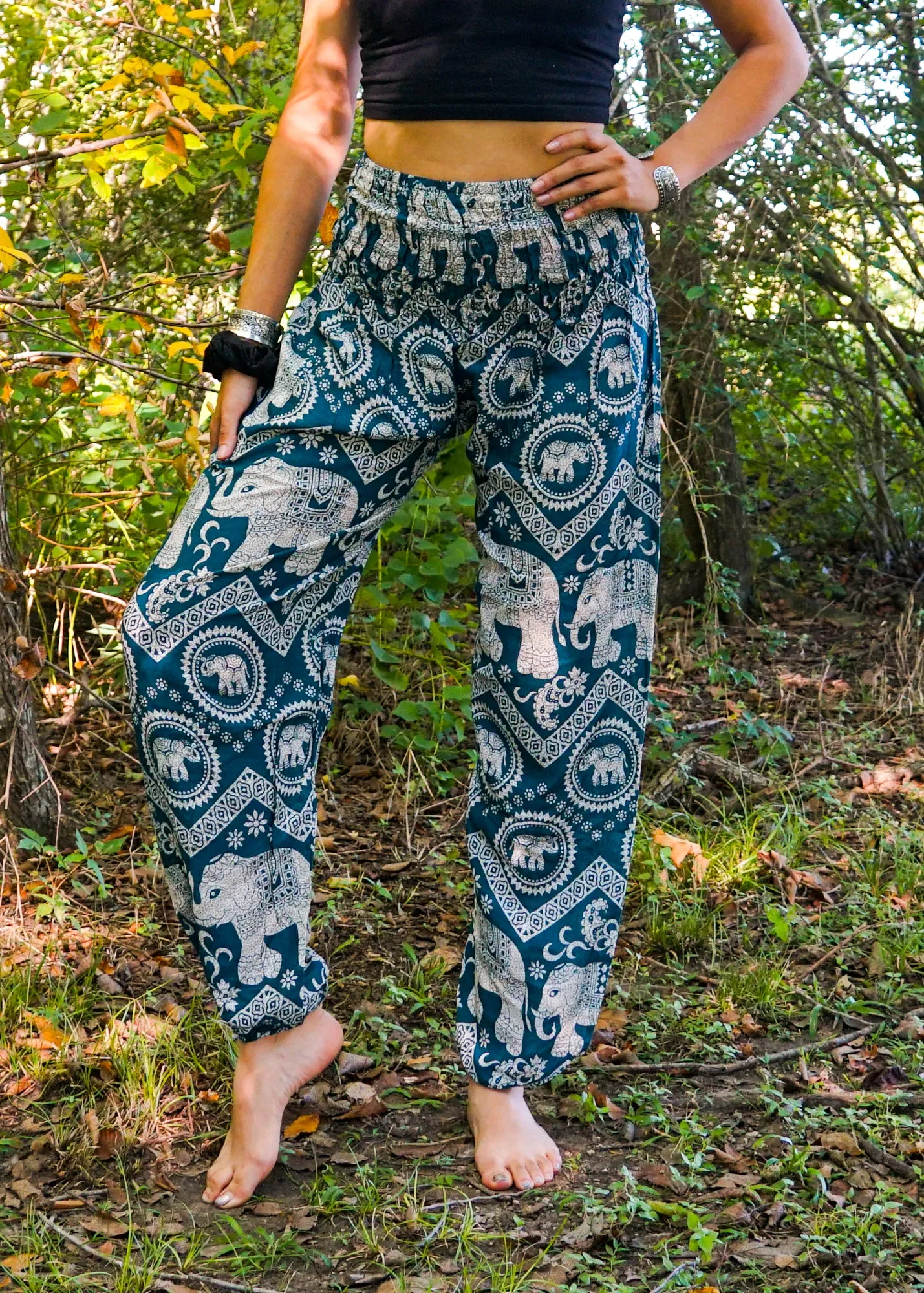 Turquoise Fun Elephant Harem Pants