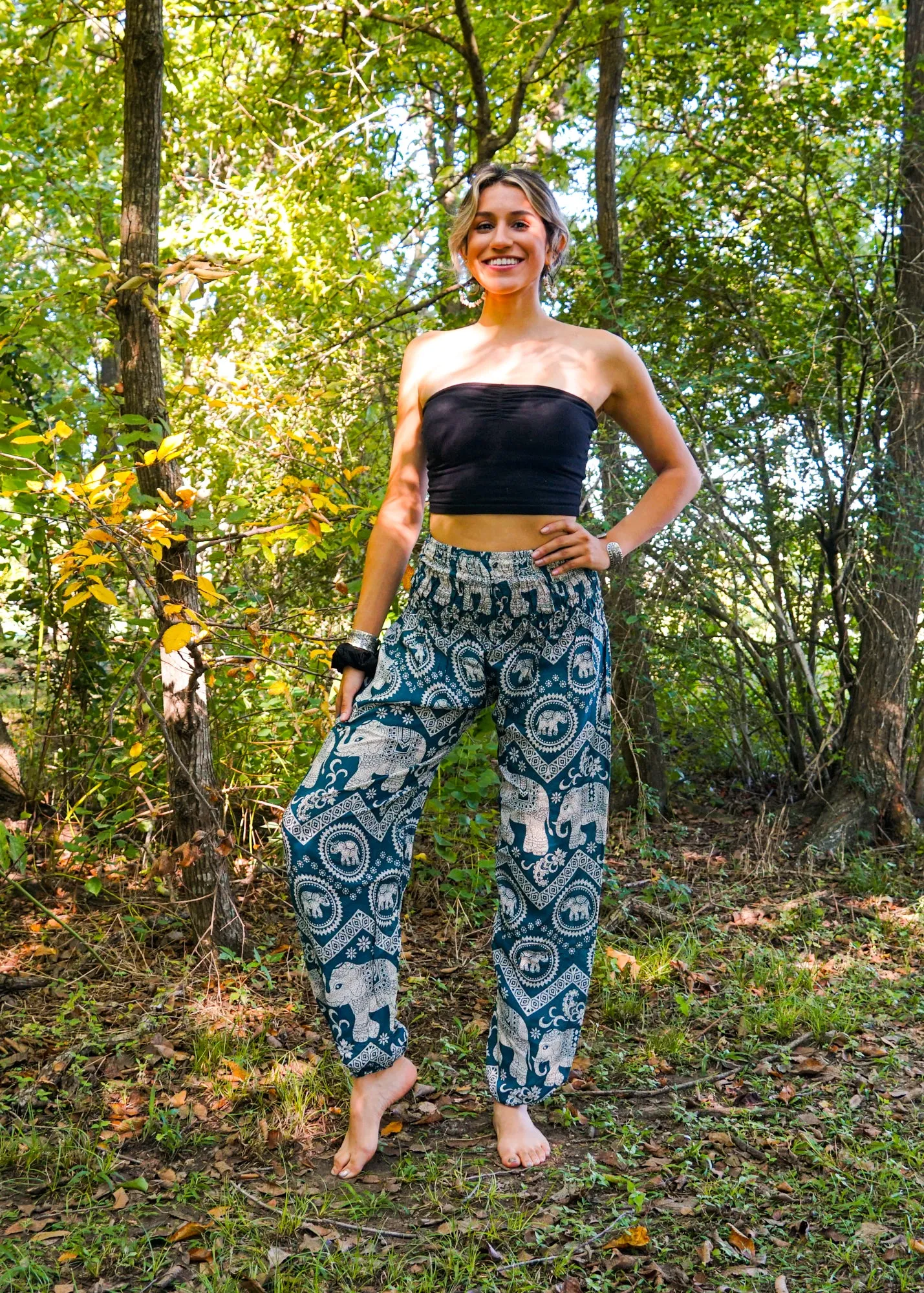 Turquoise Fun Elephant Harem Pants