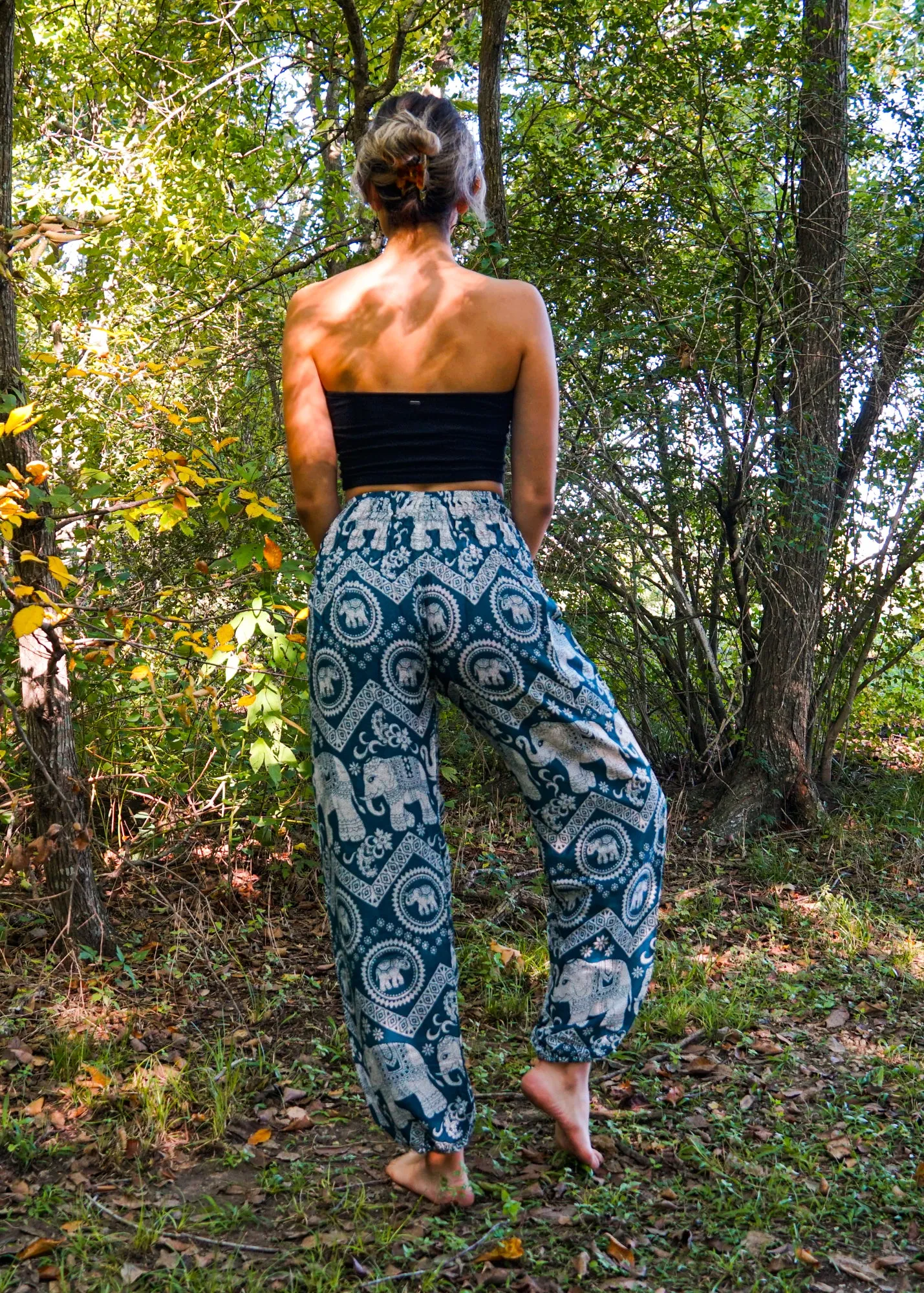 Turquoise Fun Elephant Harem Pants