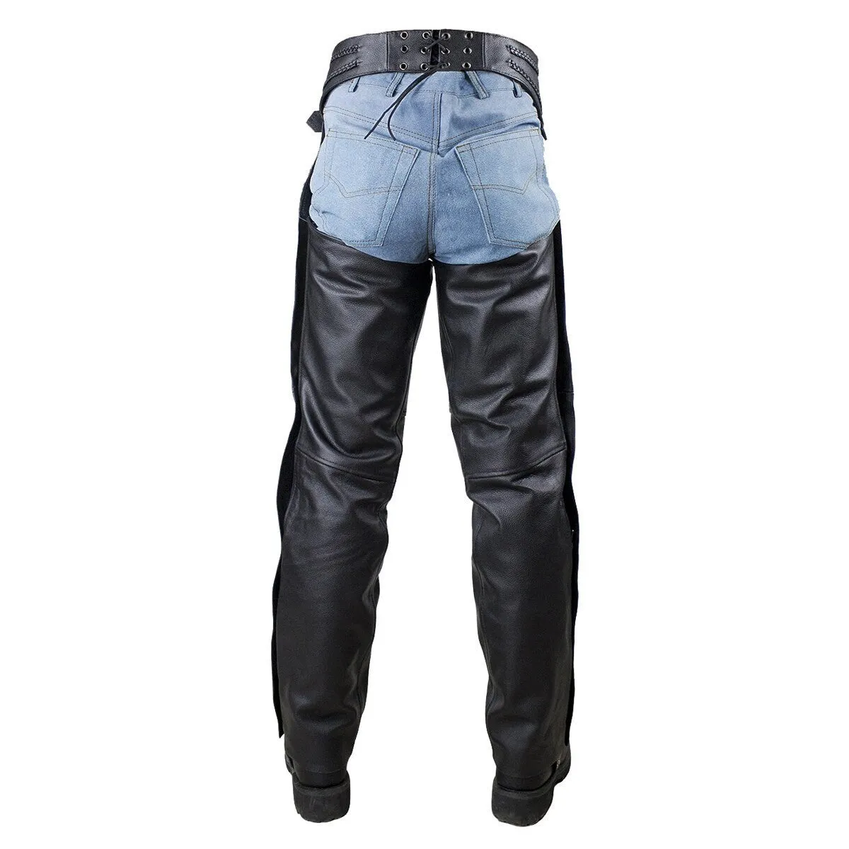 Vance Leather Unisex All Season Black Zip-out Insulated Thermal Liner Braided Biker Leather Motorcycle Chaps