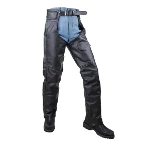 Vance Leather Unisex All Season Black Zip-out Insulated Thermal Liner Braided Biker Leather Motorcycle Chaps