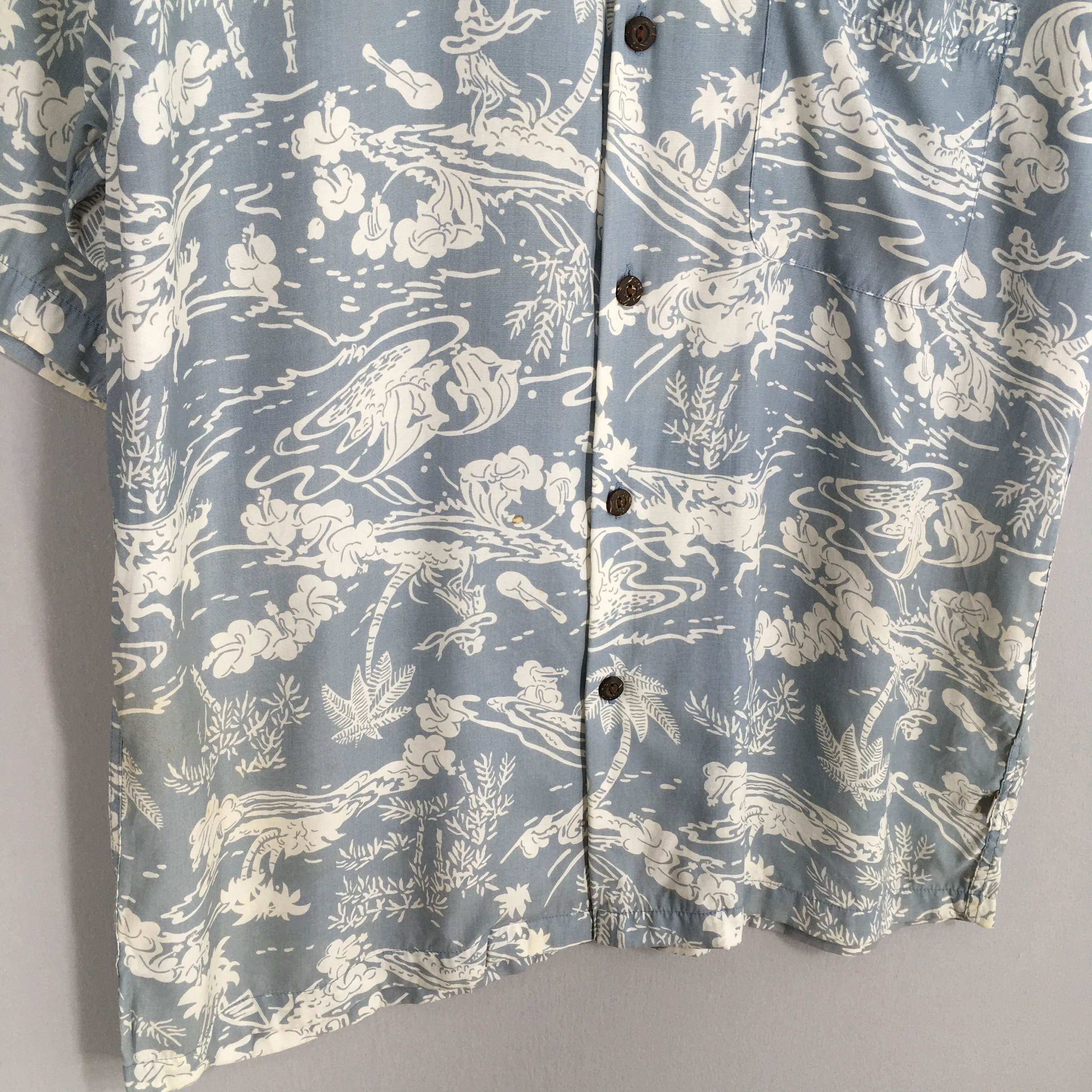 Vintage Iolani Copper King Beach View Aloha Rayon Shirt Medium