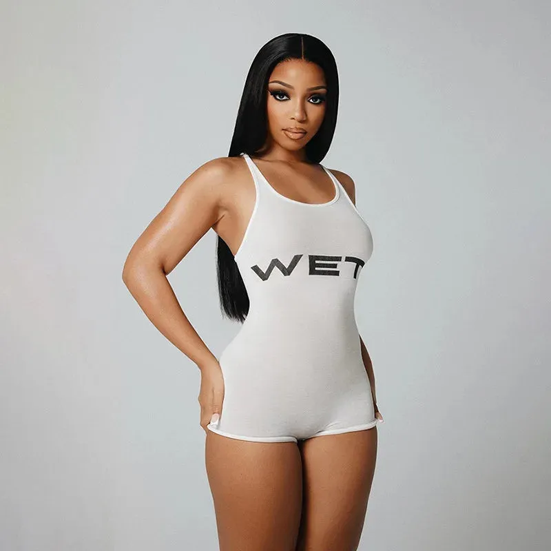 Wet Print Bodycon Short Jumpsuit