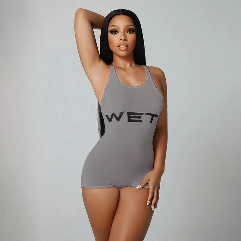 Wet Print Bodycon Short Jumpsuit