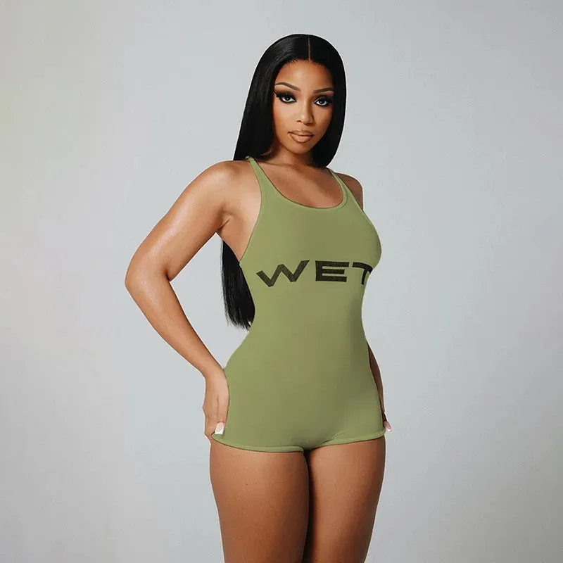 Wet Print Bodycon Short Jumpsuit