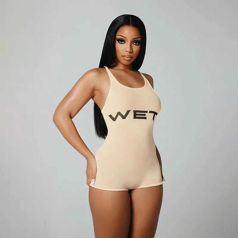 Wet Print Bodycon Short Jumpsuit