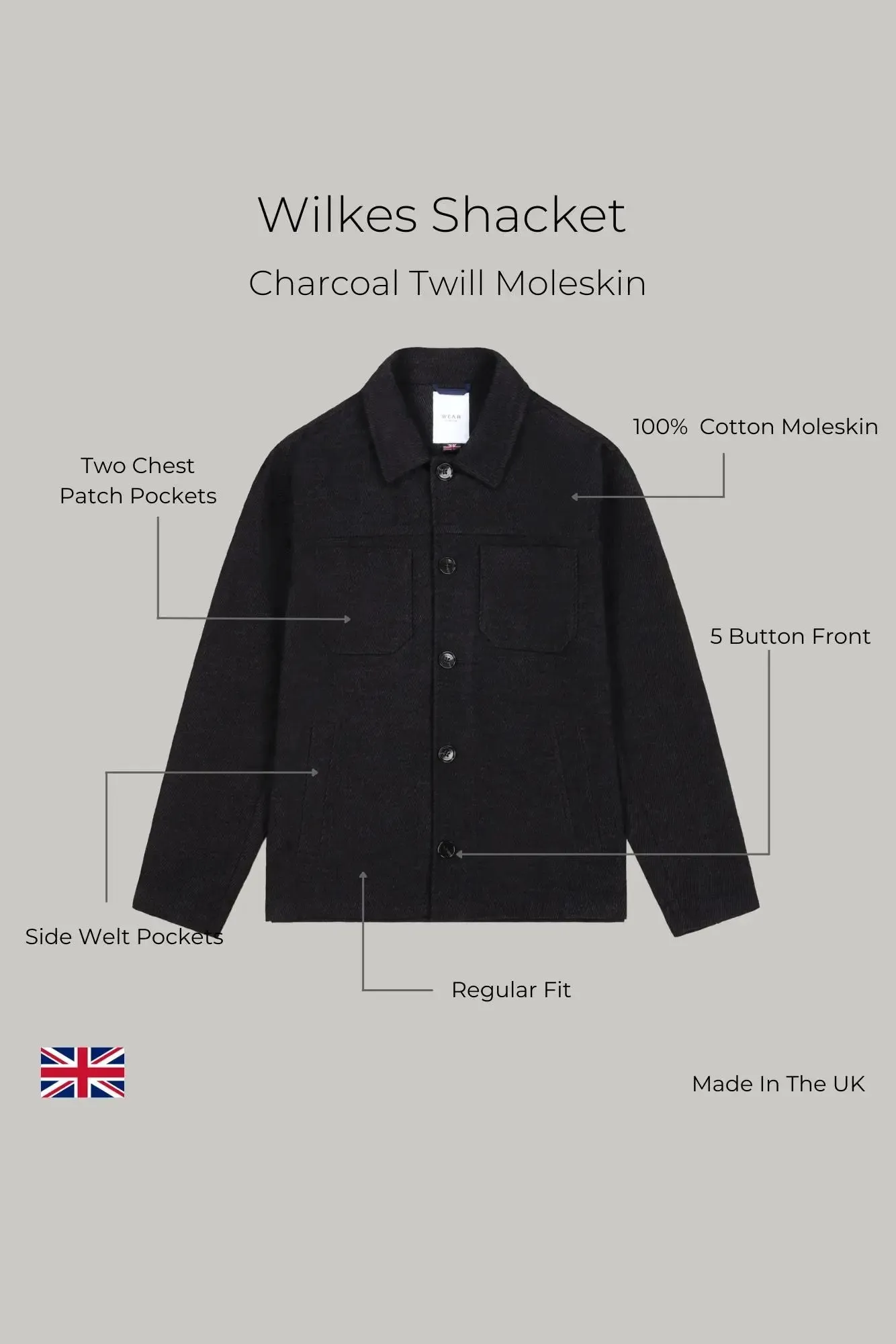 Wilkes Shacket - Charcoal Twill Moleskin