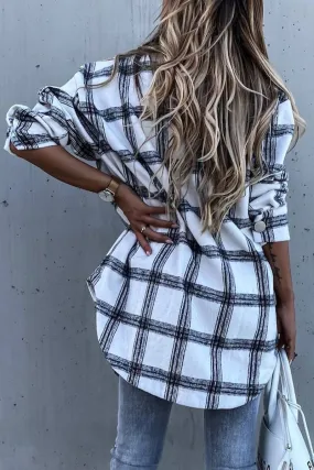 WOMEN PLAID PATTERN BUTTONED SHACKET