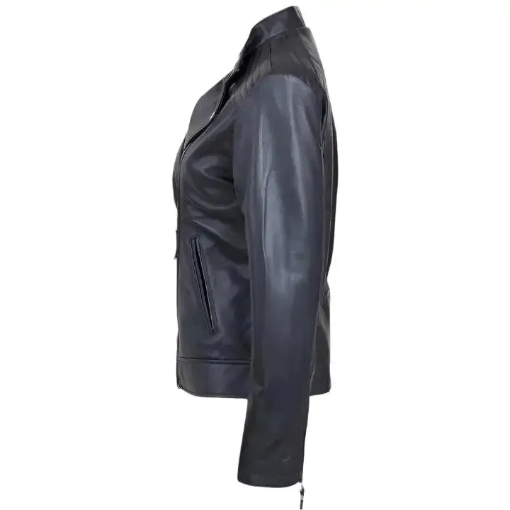 Women's Black Leather Biker Jacket – New Design with Zipper & Lapel Collar