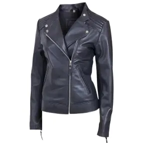 Women's Black Leather Biker Jacket – New Design with Zipper & Lapel Collar