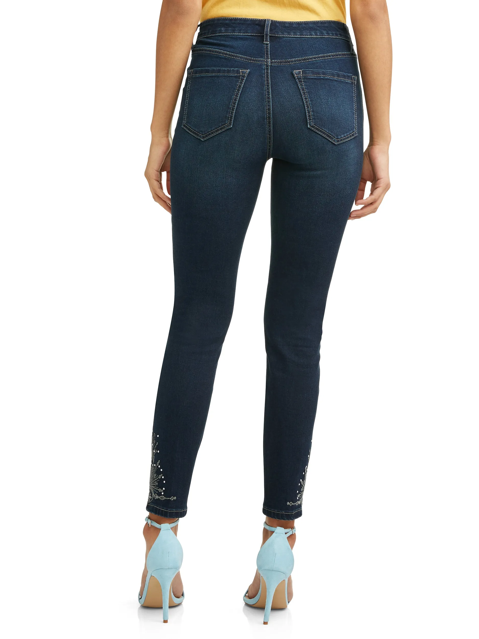 Women's Embroidered Curvy Hi Rise Stretch Ankle Jean
