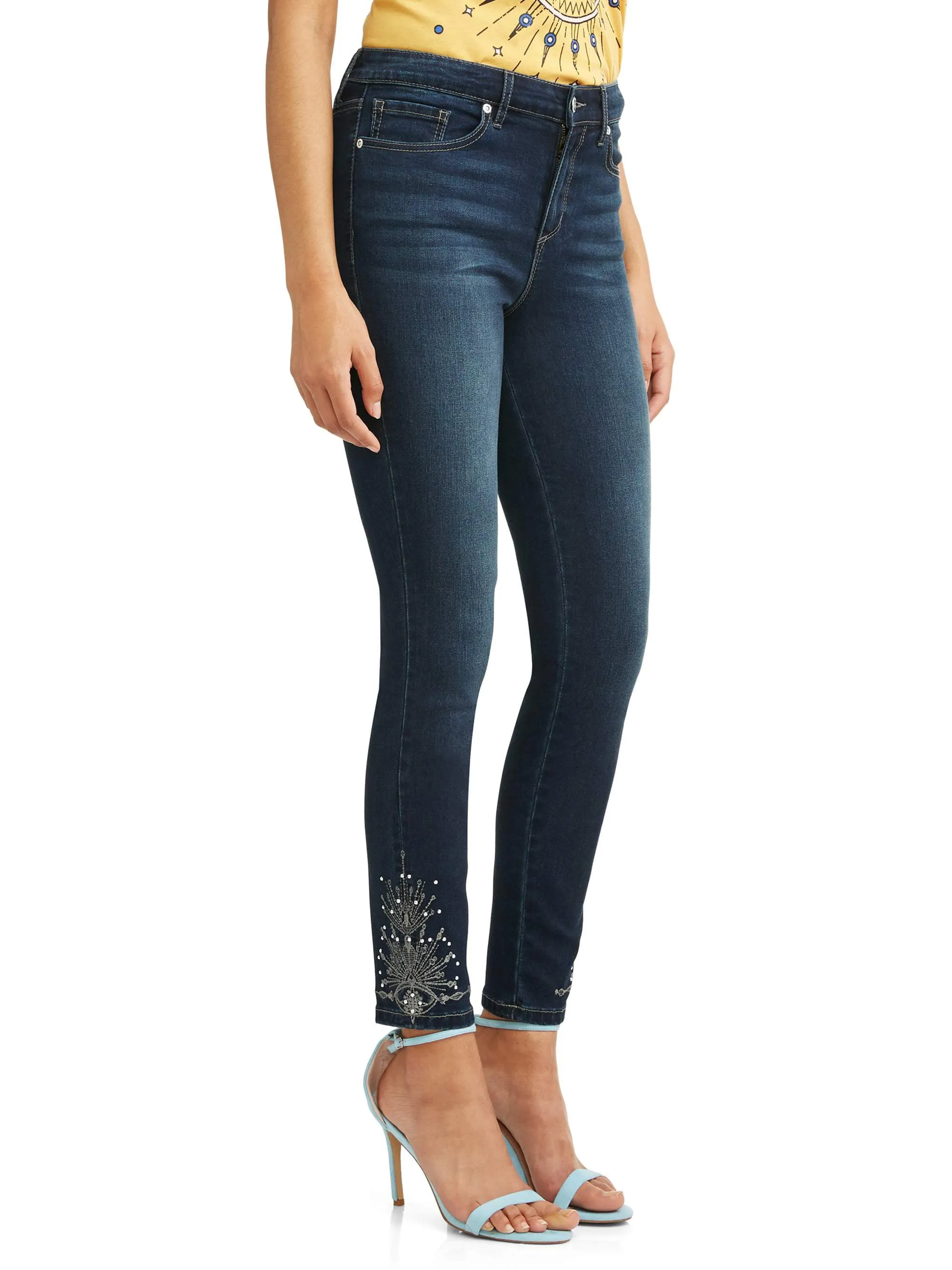 Women's Embroidered Curvy Hi Rise Stretch Ankle Jean