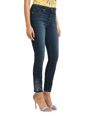 Women's Embroidered Curvy Hi Rise Stretch Ankle Jean