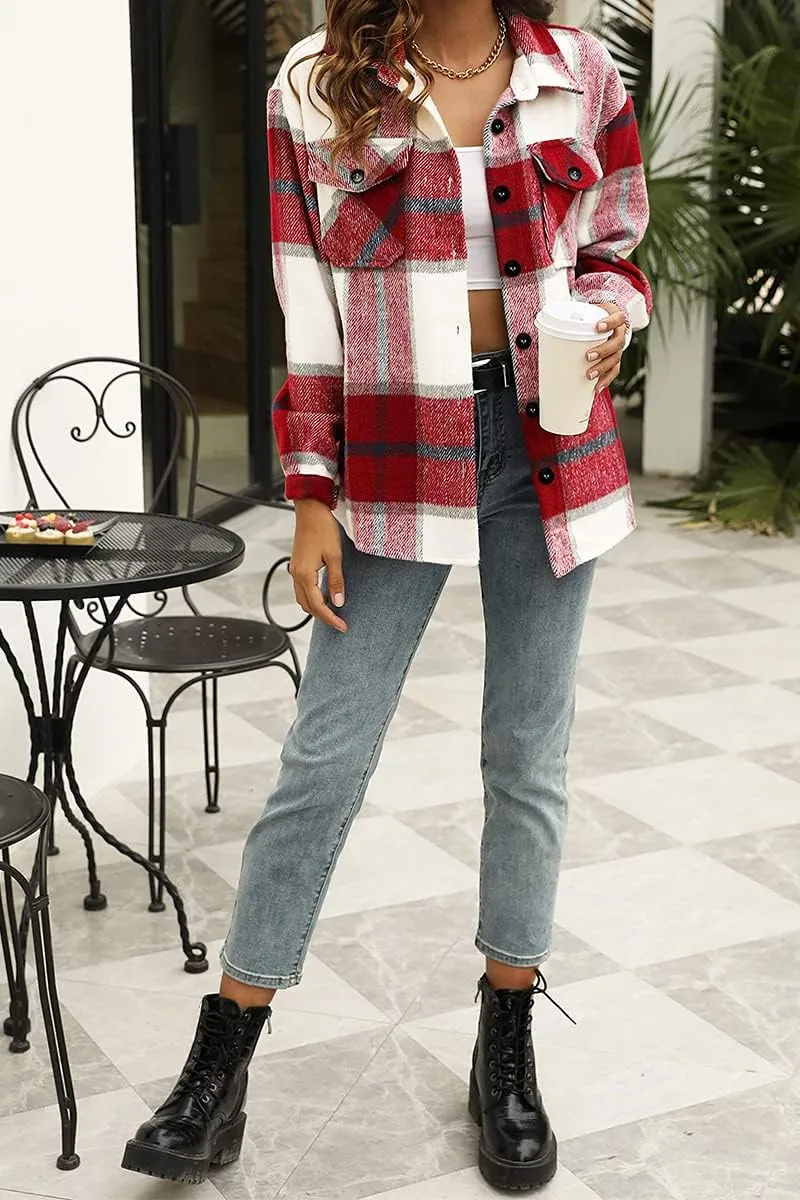 Womens Fall Outfits Fashion Clothes Shackets Flannel Plaid Button Down Long Sleeve Shirts Jackets 2024