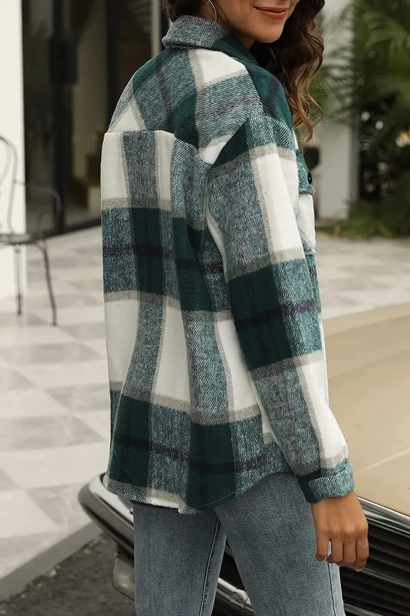 Womens Fall Outfits Fashion Clothes Shackets Flannel Plaid Button Down Long Sleeve Shirts Jackets 2024