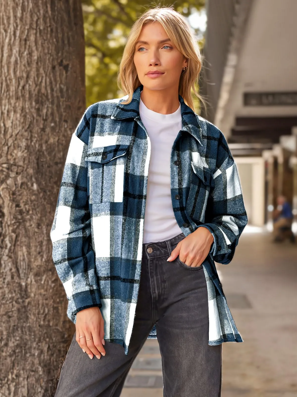 Womens Fall Outfits Fashion Clothes Shackets Flannel Plaid Button Down Long Sleeve Shirts Jackets 2024