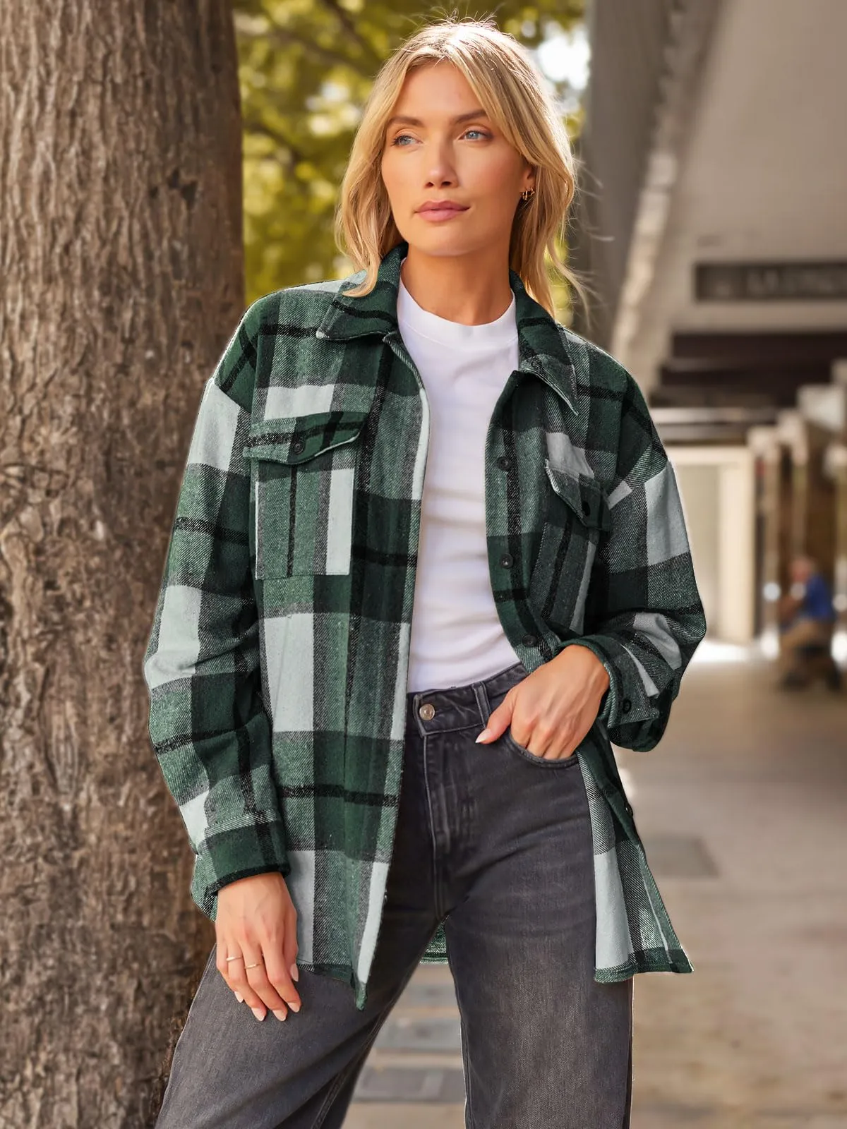 Womens Fall Outfits Fashion Clothes Shackets Flannel Plaid Button Down Long Sleeve Shirts Jackets 2024