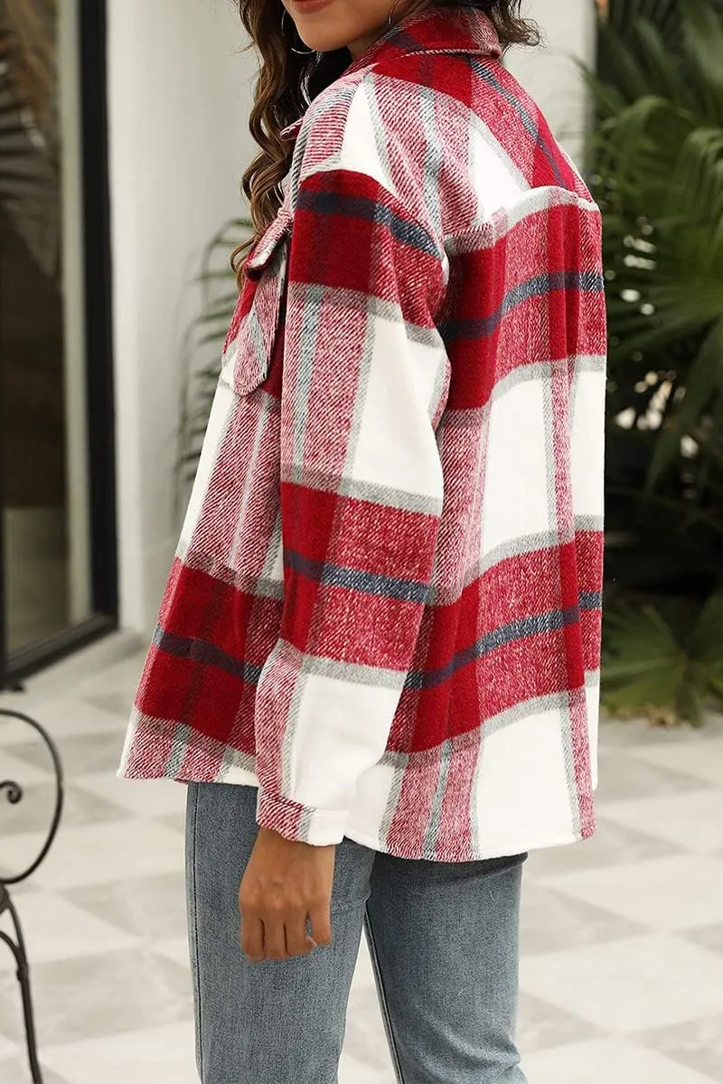 Womens Fall Outfits Fashion Clothes Shackets Flannel Plaid Button Down Long Sleeve Shirts Jackets 2024