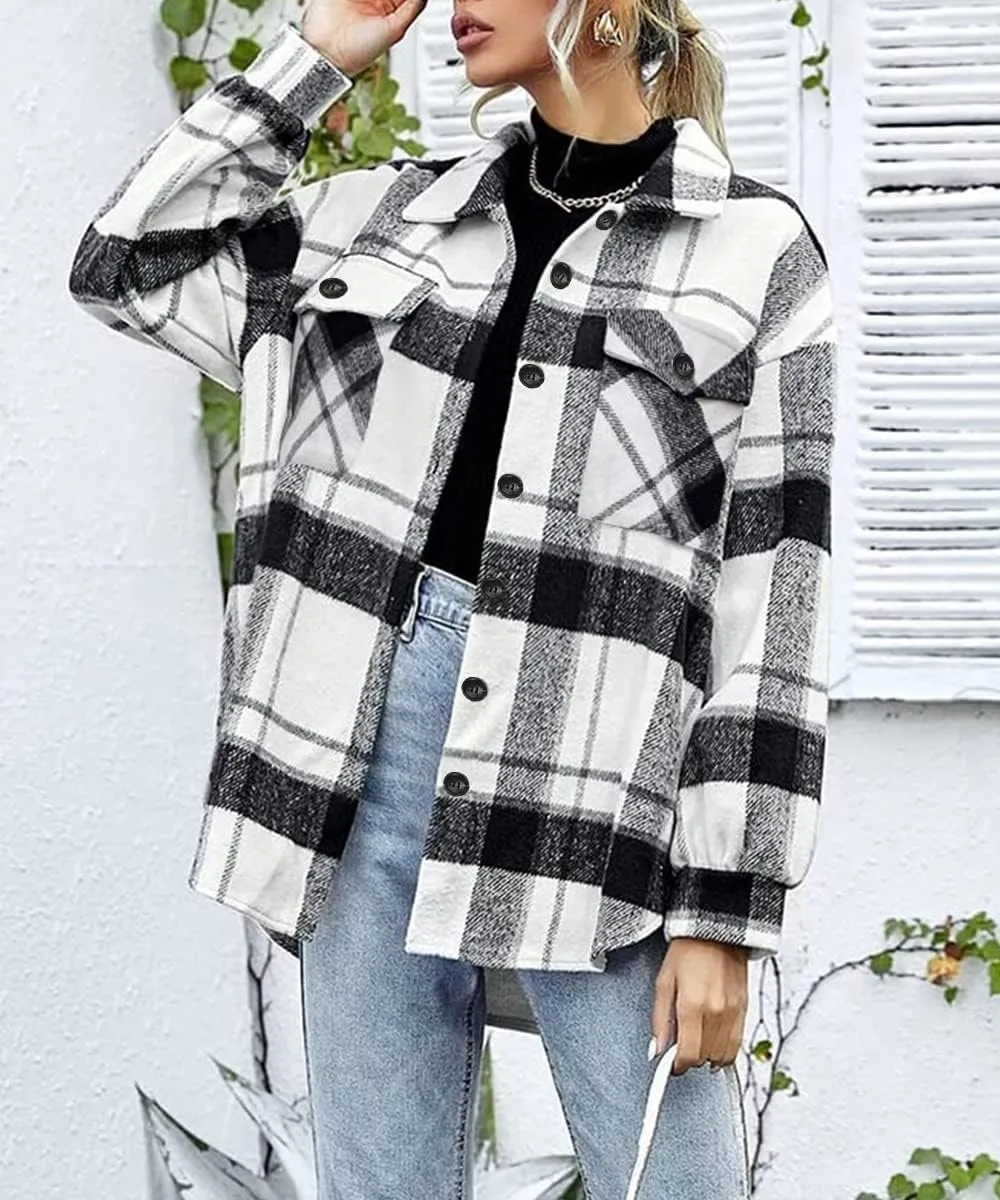 Womens Fall Outfits Fashion Clothes Shackets Flannel Plaid Button Down Long Sleeve Shirts Jackets 2024