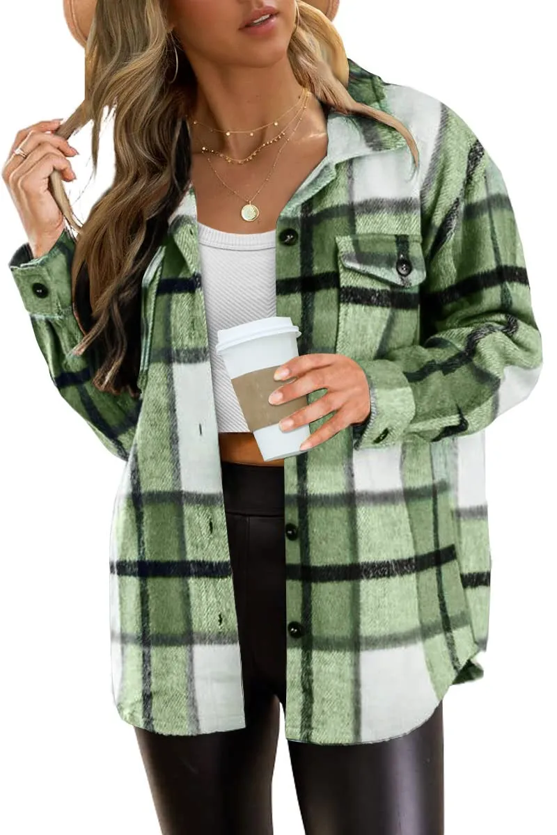 Womens Fall Outfits Fashion Clothes Shackets Flannel Plaid Button Down Long Sleeve Shirts Jackets 2024