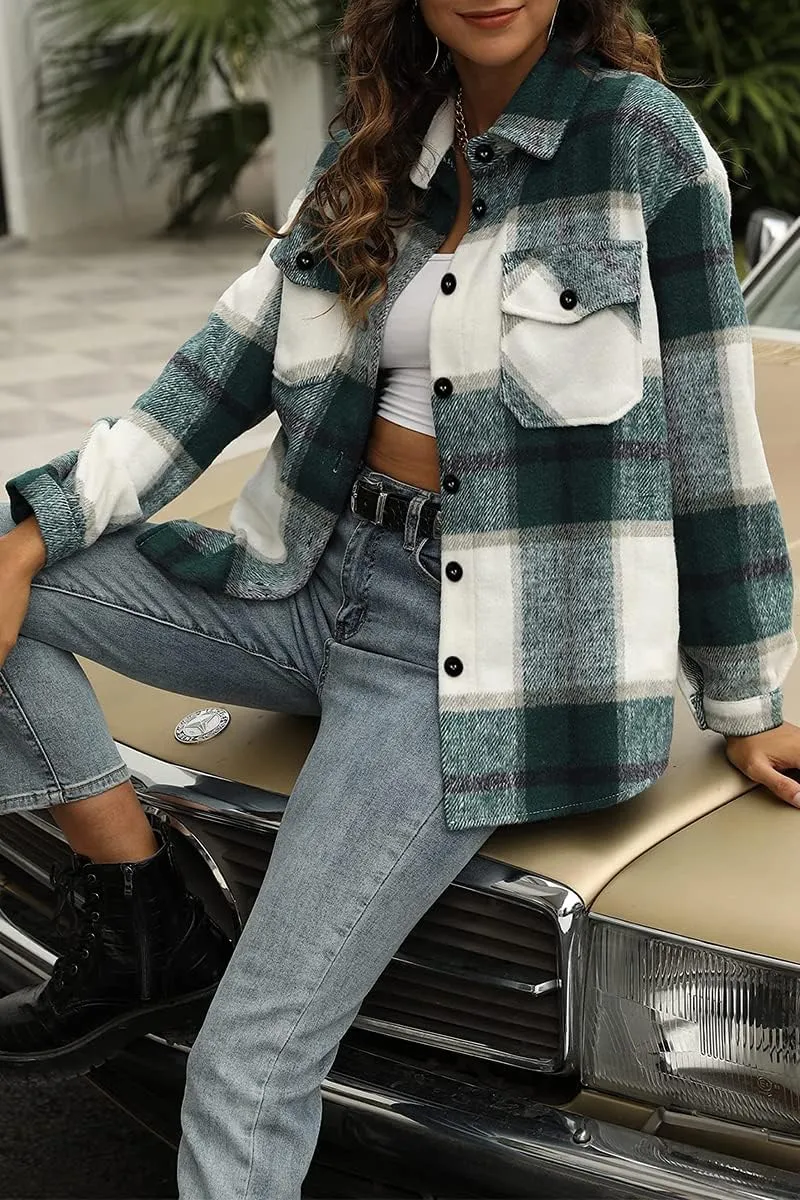 Womens Fall Outfits Fashion Clothes Shackets Flannel Plaid Button Down Long Sleeve Shirts Jackets 2024
