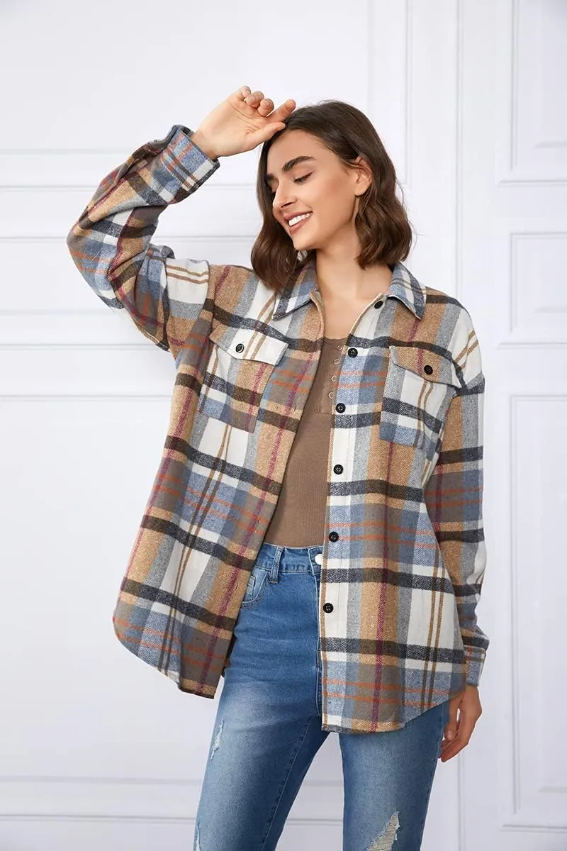 Womens Fall Outfits Fashion Clothes Shackets Flannel Plaid Button Down Long Sleeve Shirts Jackets 2024