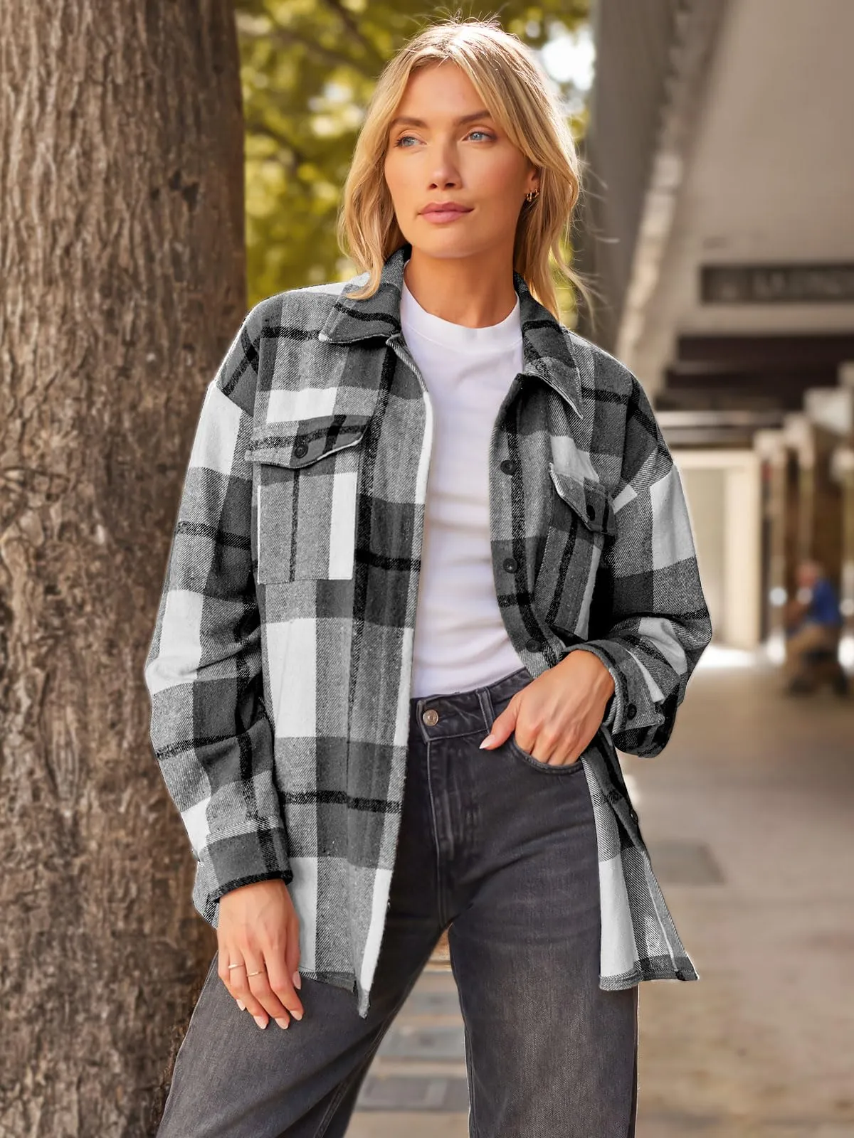 Womens Fall Outfits Fashion Clothes Shackets Flannel Plaid Button Down Long Sleeve Shirts Jackets 2024