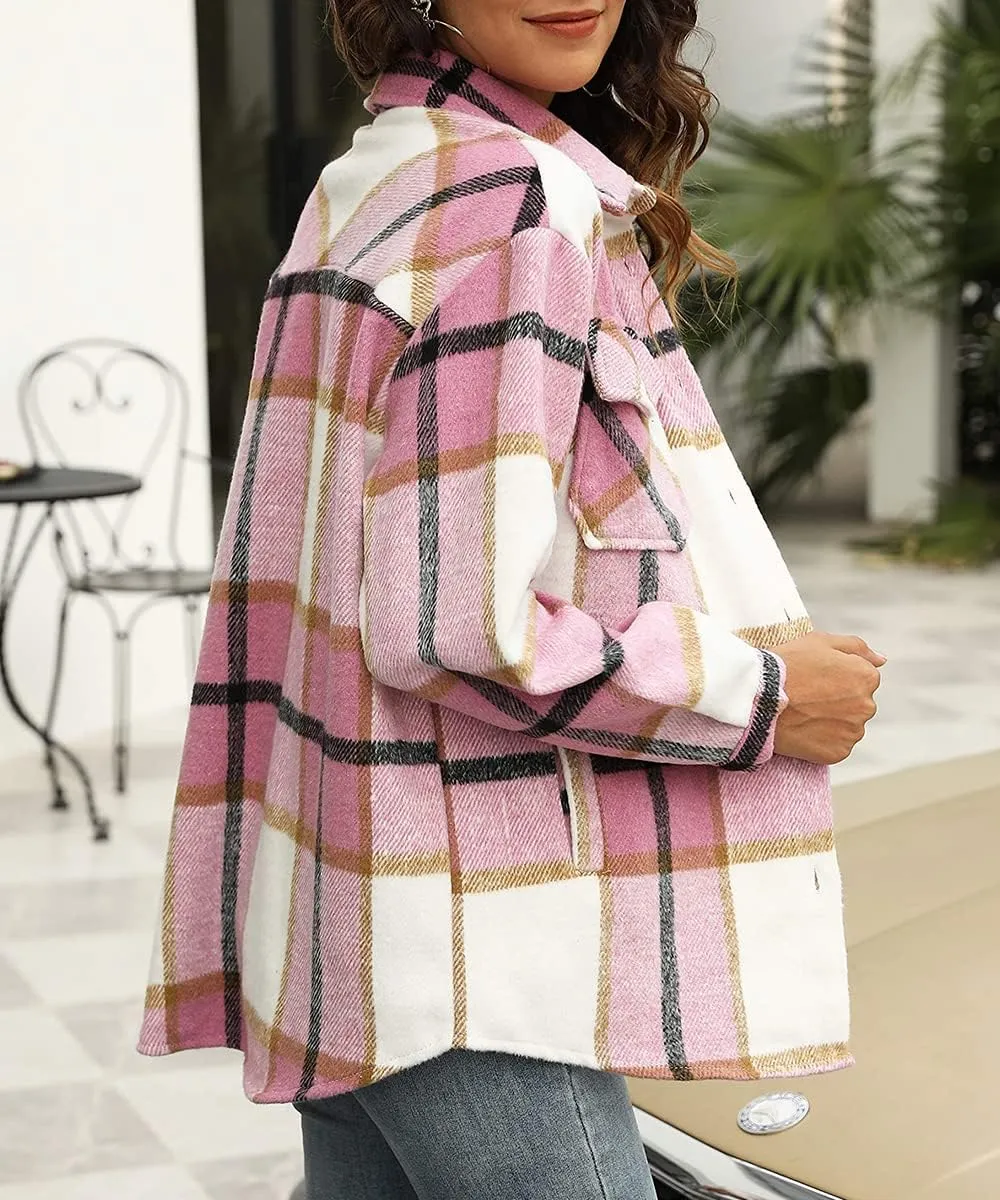 Womens Fall Outfits Fashion Clothes Shackets Flannel Plaid Button Down Long Sleeve Shirts Jackets 2024