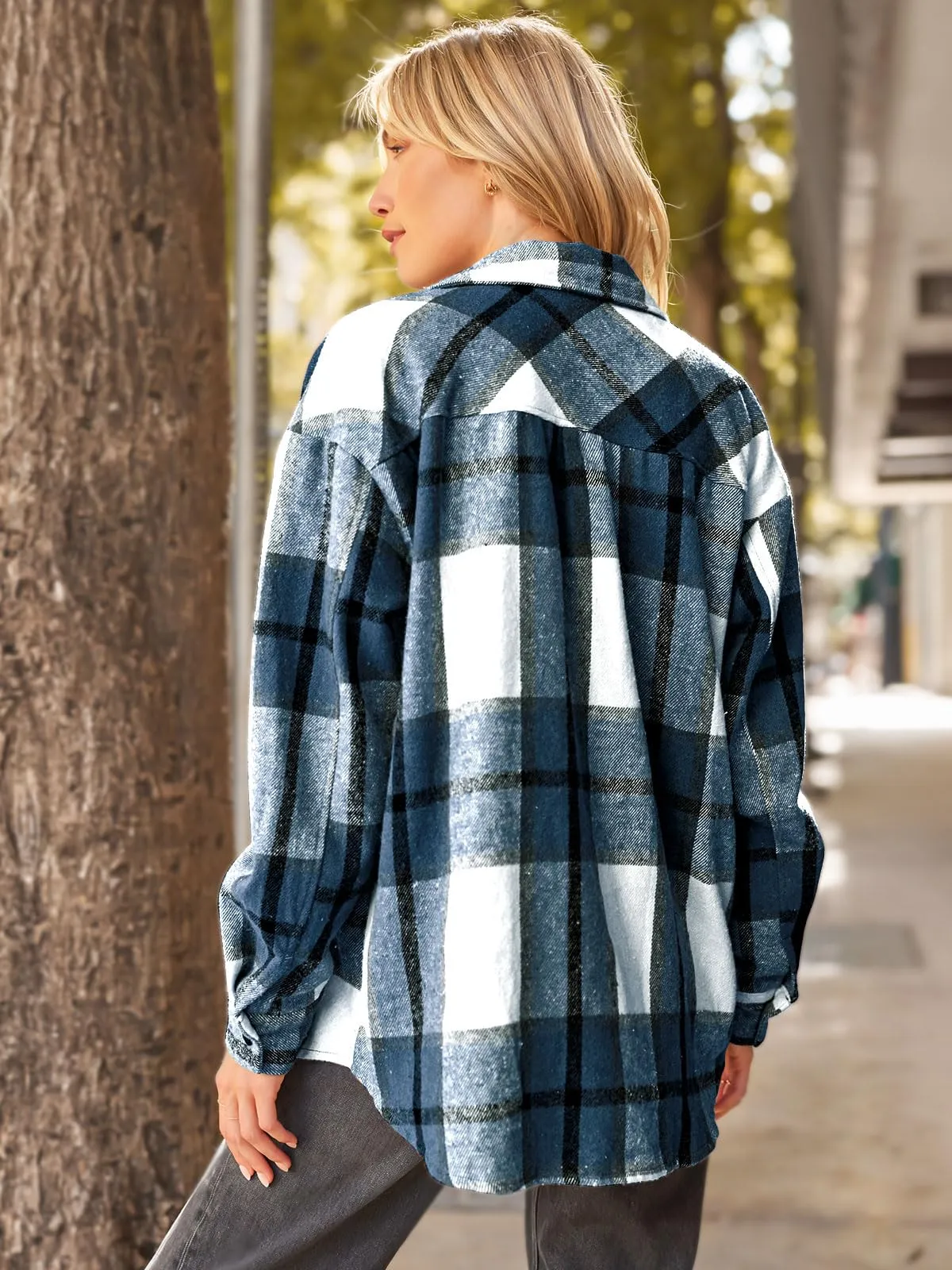 Womens Fall Outfits Fashion Clothes Shackets Flannel Plaid Button Down Long Sleeve Shirts Jackets 2024